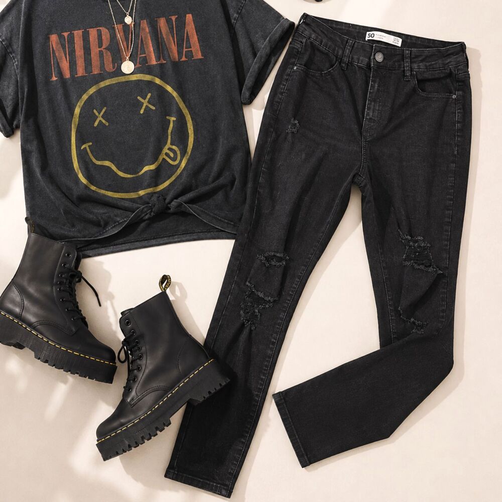 SO High Rise Distressed Black Jeggings 13/31W Skinny Stretch Jeans